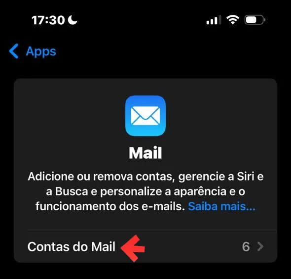 Ajustes - opção Mail