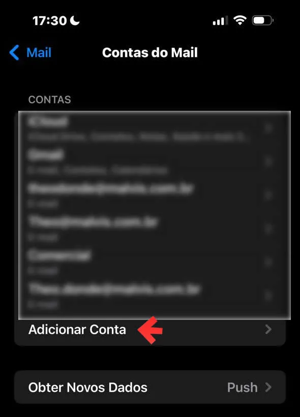 Ajustes - opção Mail