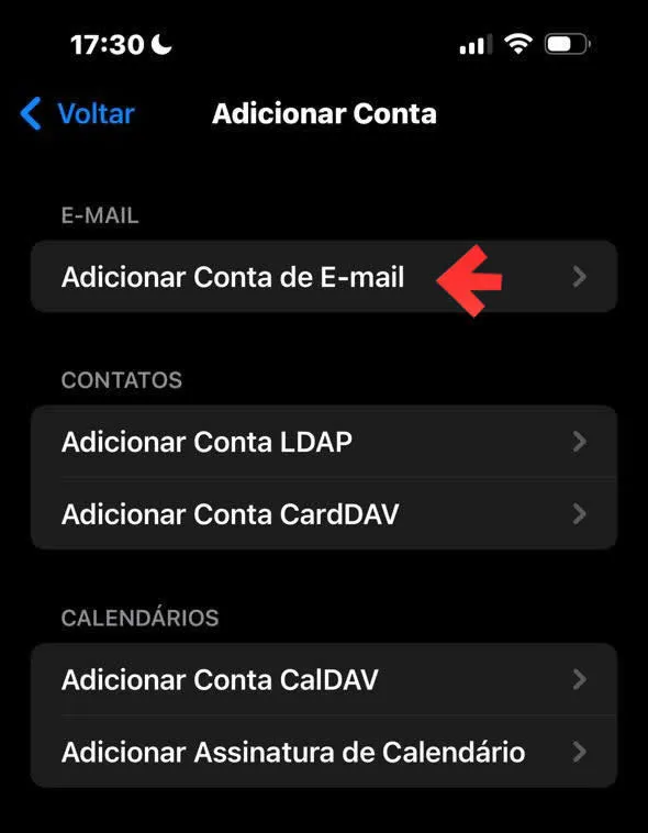 Contas do Mail - Adicionar Conta