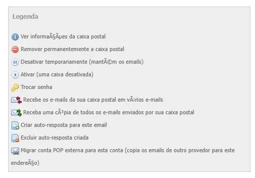 Opção para alterar senha da conta de e-mail