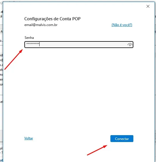 Outlook: inserir senha e conectar