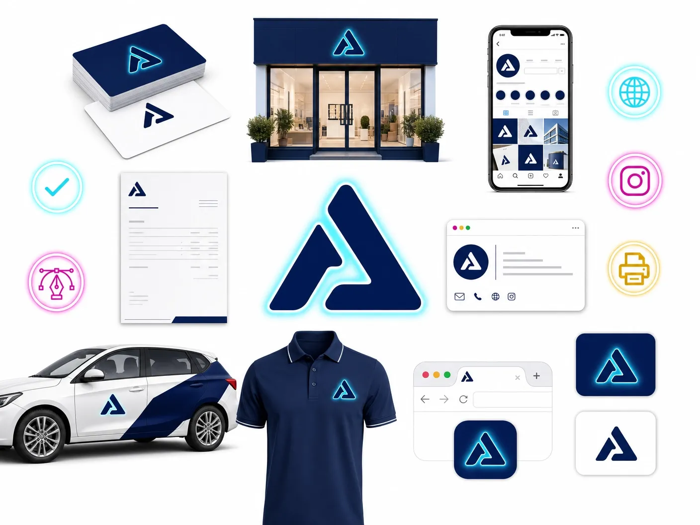 Logotipo profissional aplicado em diferentes peças